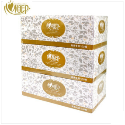 心相印 硬盒抽紙 商用（恒金）盒裝紙面巾紙130抽 雙層長(zhǎng)款盒裝紙面巾餐巾紙（3盒裝）D130